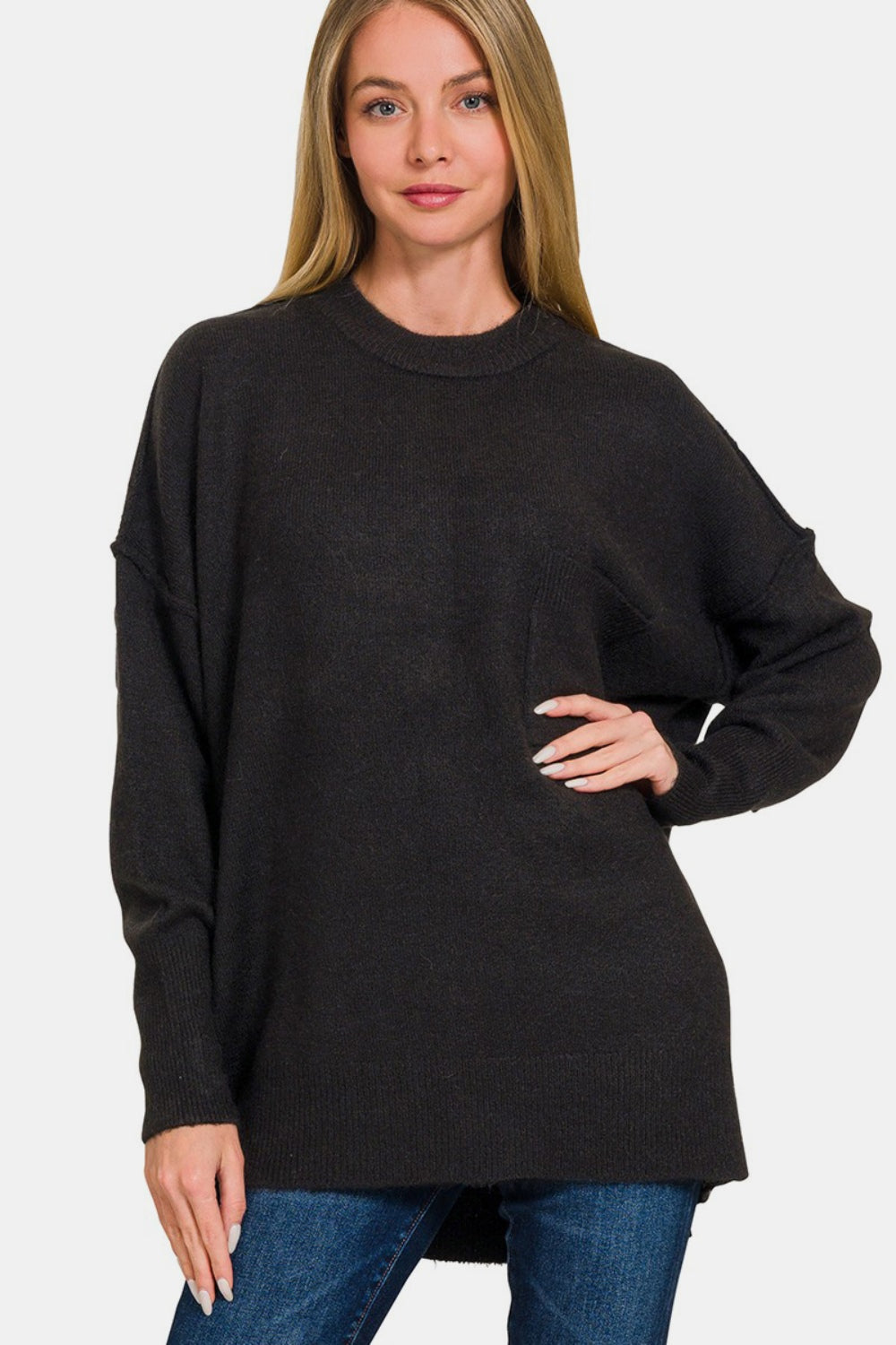 High-Low Hem Drop Shoulder Sweater