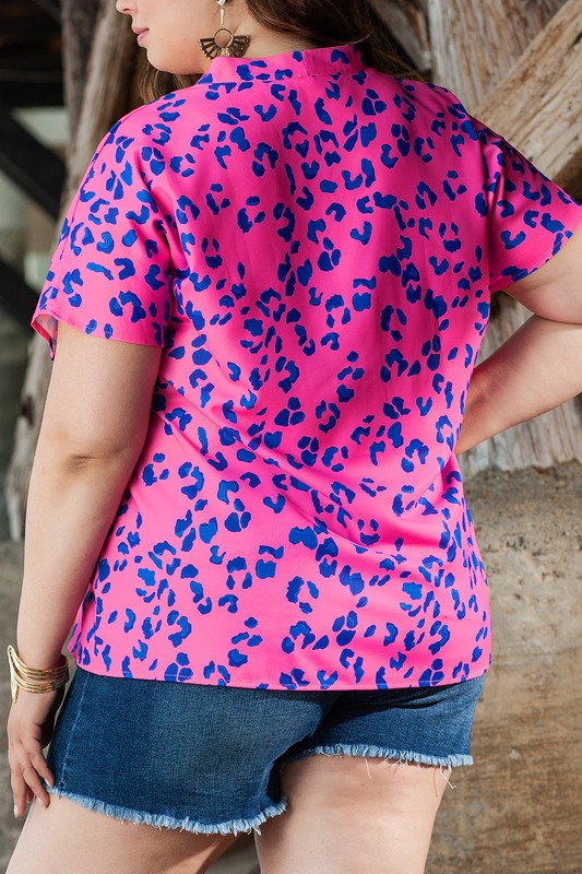 Leopard Print Plus Size V-Neck Blouse