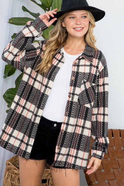 Plus Fuzzy Plaid Button Down Shacket