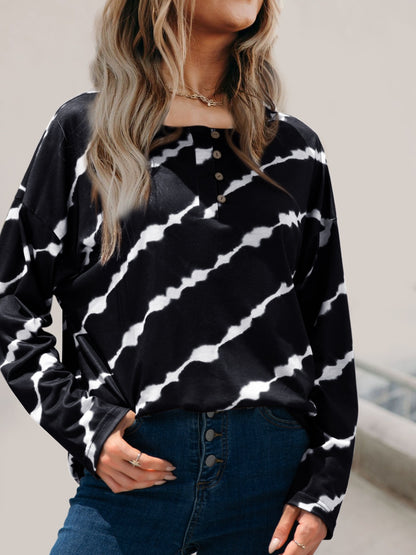 Striped Round Neck Long Sleeve Top