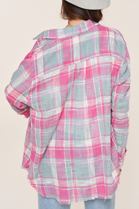 Peony Plaid Button-Up Top