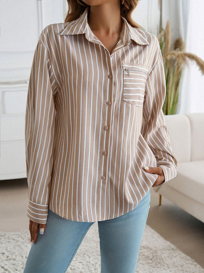 Striped Collared Neck Long Sleeve Shirt