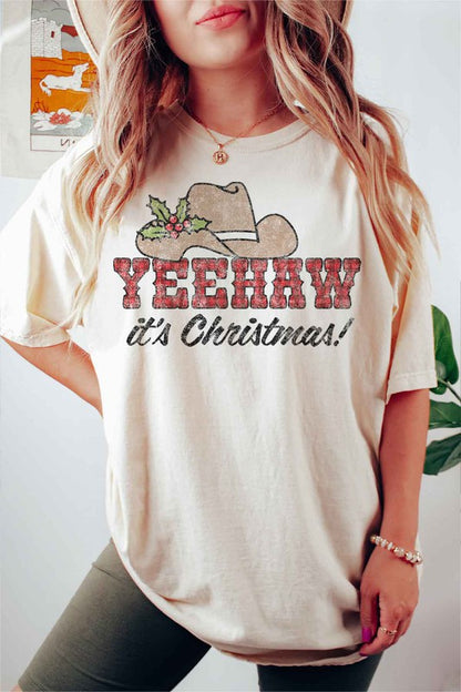 Yeehaw Country Christmas Graphic Plus Size Tee