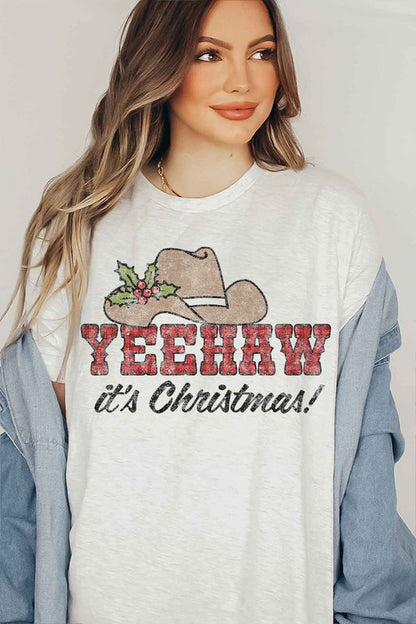 Yeehaw Country Christmas Graphic Plus Size Tee