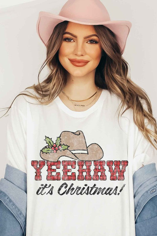 Yeehaw Country Christmas Graphic Plus Size Tee