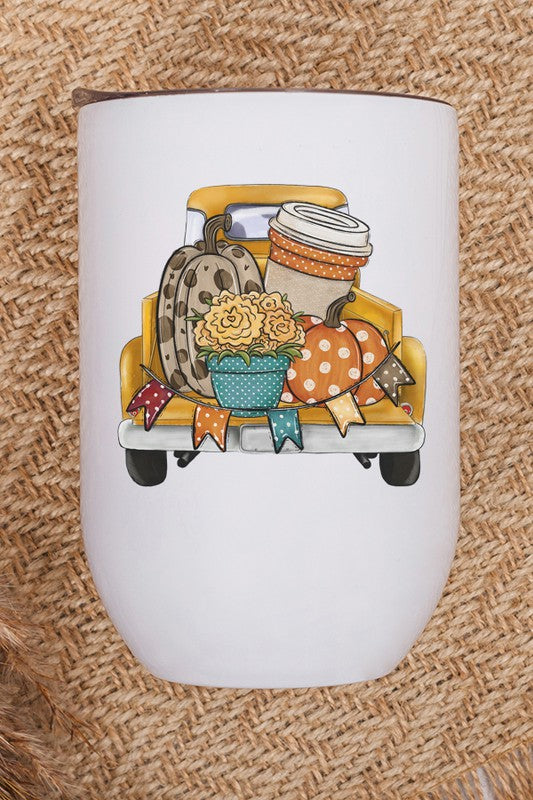 Fall Decor Yellow Festive Truck Wine Cup