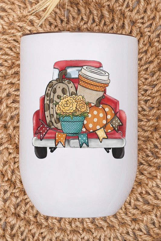 Fall Festive Red Truck Wine Cup