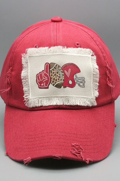 Number 1 Football Red Helmet Patch Hat