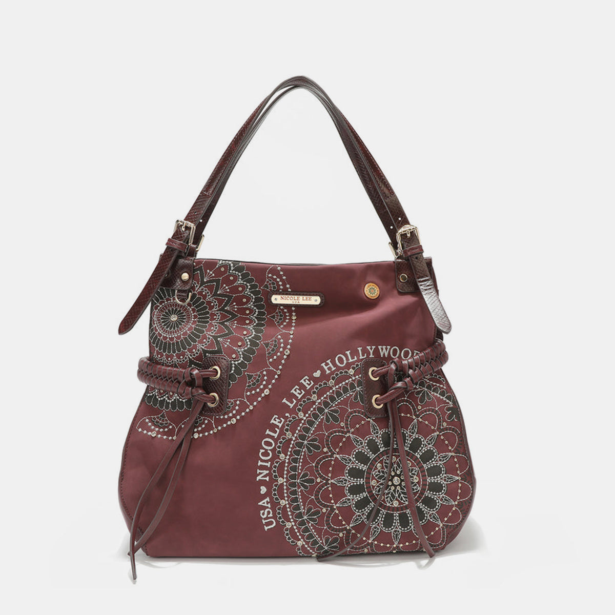 Side Braided Tassel Inlaid Rhinestone Embroidery Hobo Bag