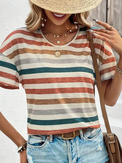 Striped Round Neck Short Sleeve Top