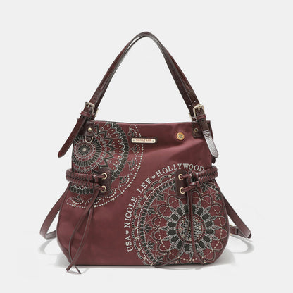 Side Braided Tassel Inlaid Rhinestone Embroidery Hobo Bag