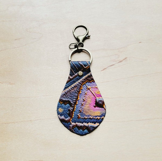 Embossed Leather Key Chain - Magenta Navajo 703h