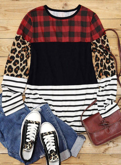 Splicing Striped Color Block Long Sleeve Top