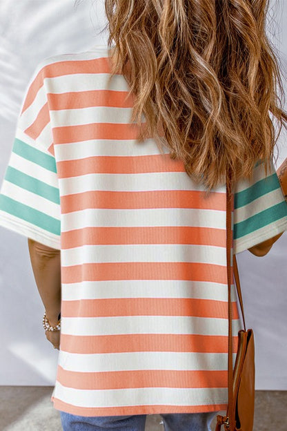 Stripe Contrast Patch Drop Sleeve Top