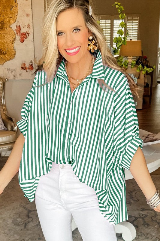 Stripe Dolman Sleeve Oversize Shirt