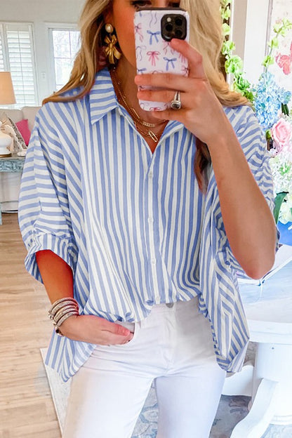 Stripe Dolman Sleeve Oversize Shirt