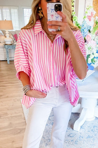 Stripe Dolman Sleeve Oversize Shirt