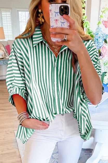 Stripe Dolman Sleeve Oversize Shirt