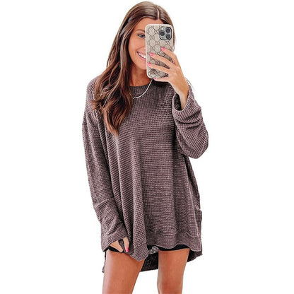 Waffle Knit High Slits Oversized Top