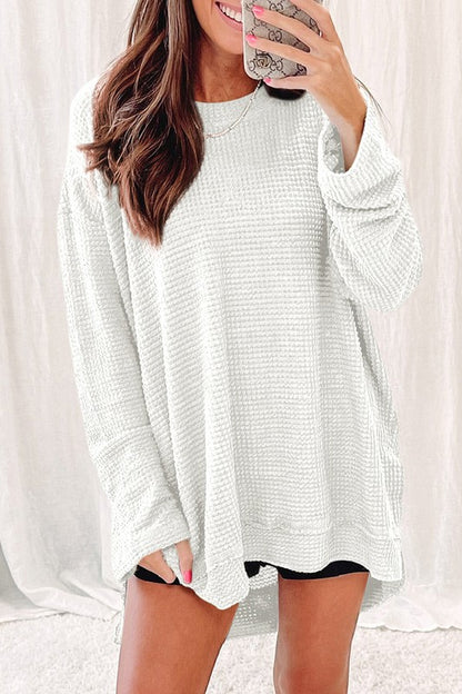 Waffle Knit High Slits Oversized Top