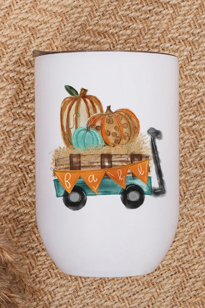 Fall Autumn Pumpkin Wagon Wine Cup Tumbler