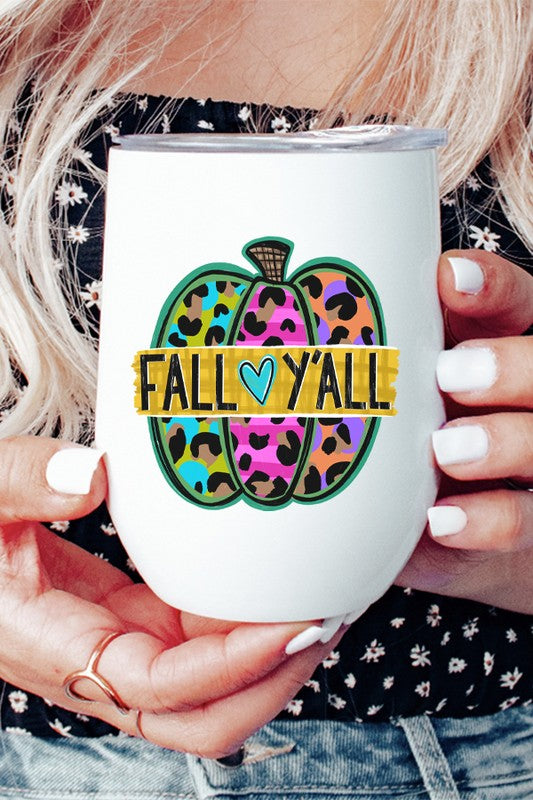 Colorful Fall Y'all Leopard Pumpkin Wine Cup