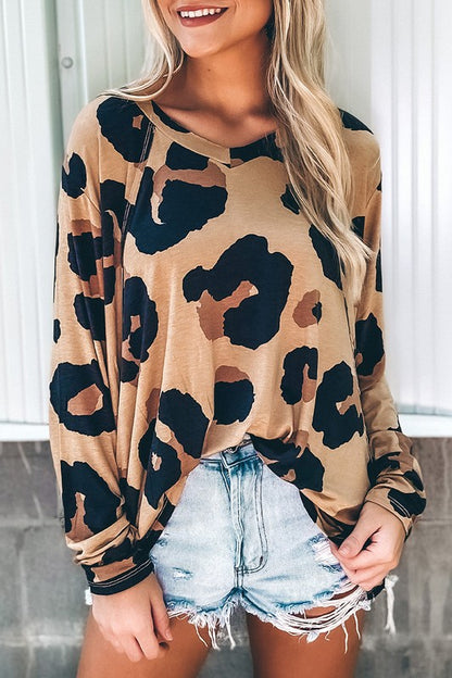 Leopard Print Long Sleeve Loose Top