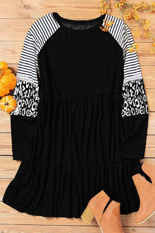 Leopard Patchwork Long Sleeve Mini Dress