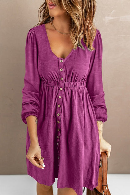 Button Up High Waist Long Sleeve Dress