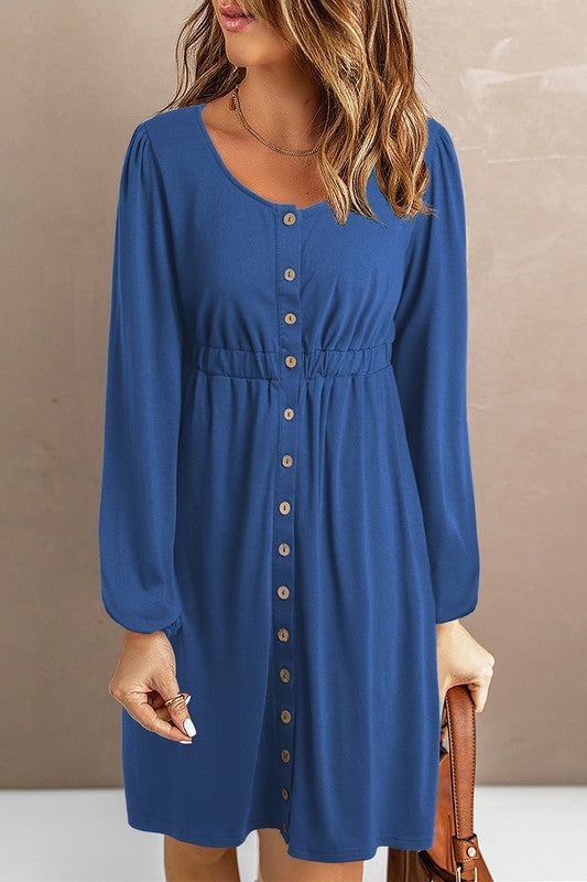 Button Up High Waist Long Sleeve Dress