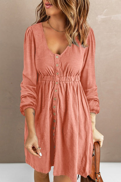 Button Up High Waist Long Sleeve Dress