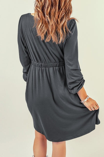 Button Up High Waist Long Sleeve Dress