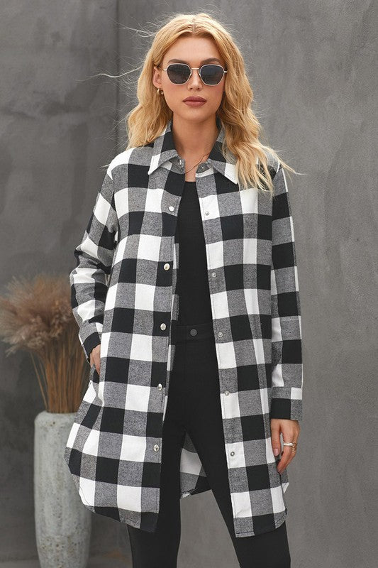 Turn-down Collar Plaid Shirt Coat