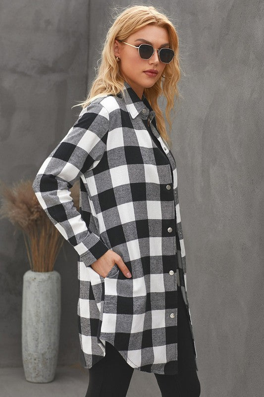 Turn-down Collar Plaid Shirt Coat