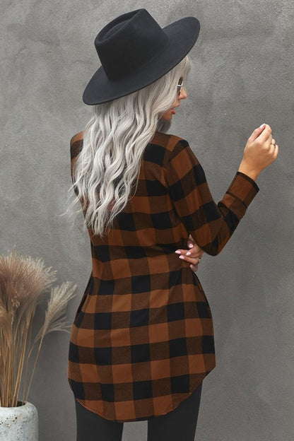 Turn-down Collar Plaid Shirt Coat