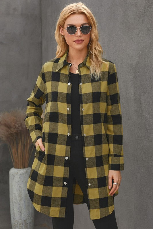 Turn-down Collar Plaid Shirt Coat