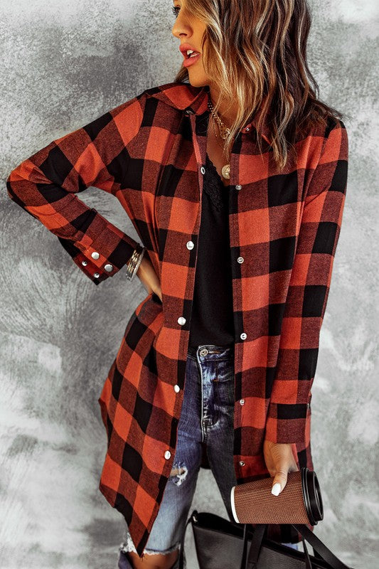 Turn-down Collar Plaid Shirt Coat