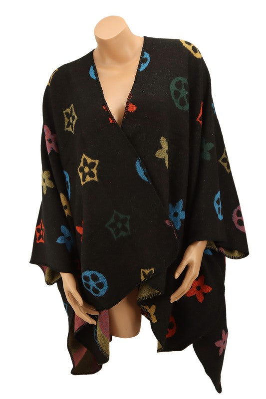 Multi Color and Geometric Pattern Poncho