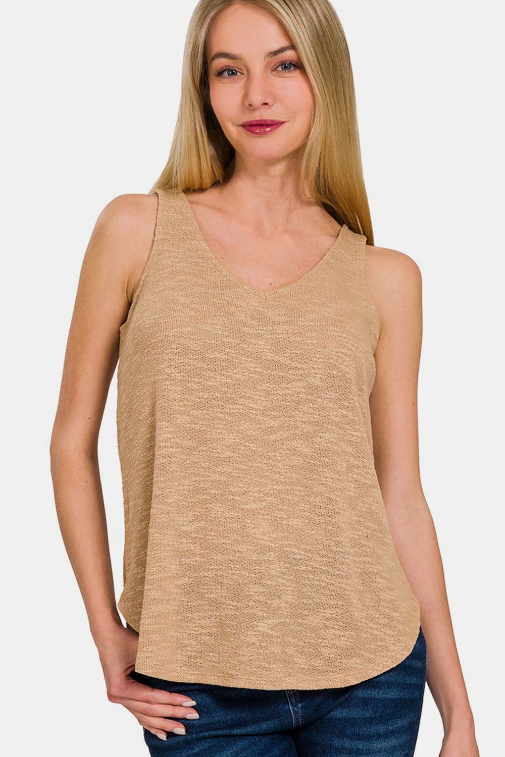 V-Neck Curved Hem Tank