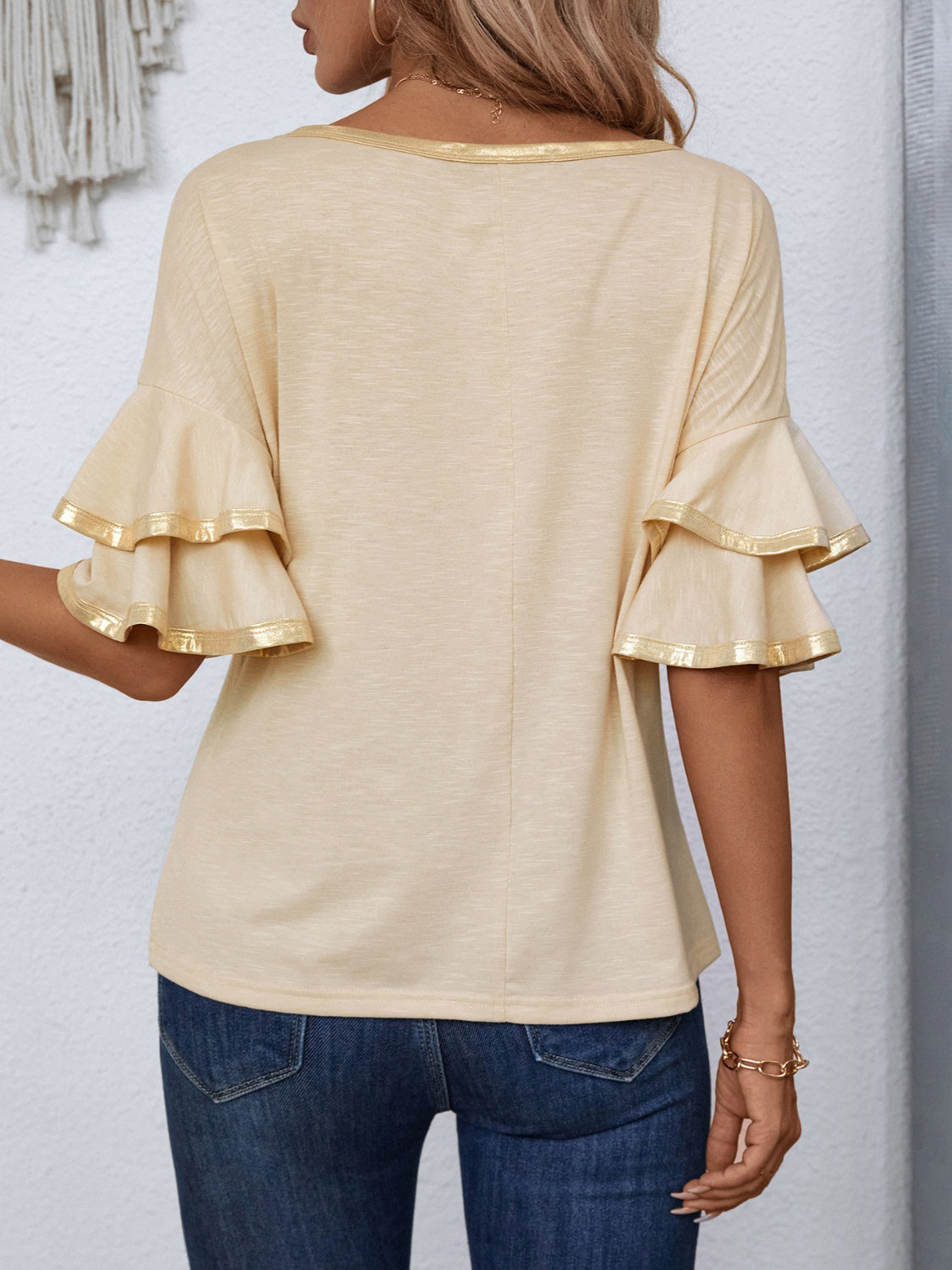 Round Neck Flounce Sleeve Top