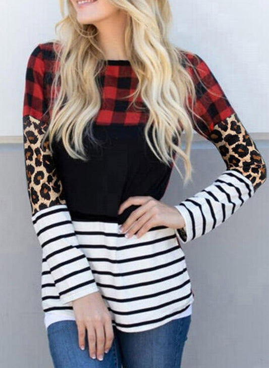 Splicing Striped Color Block Long Sleeve Top