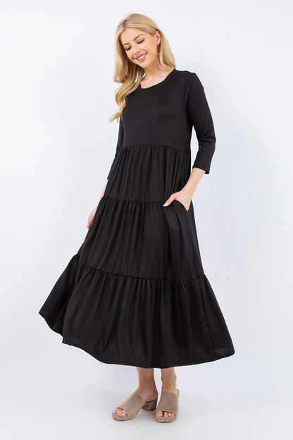 Full Size Tiered Midi Dress with Pockets