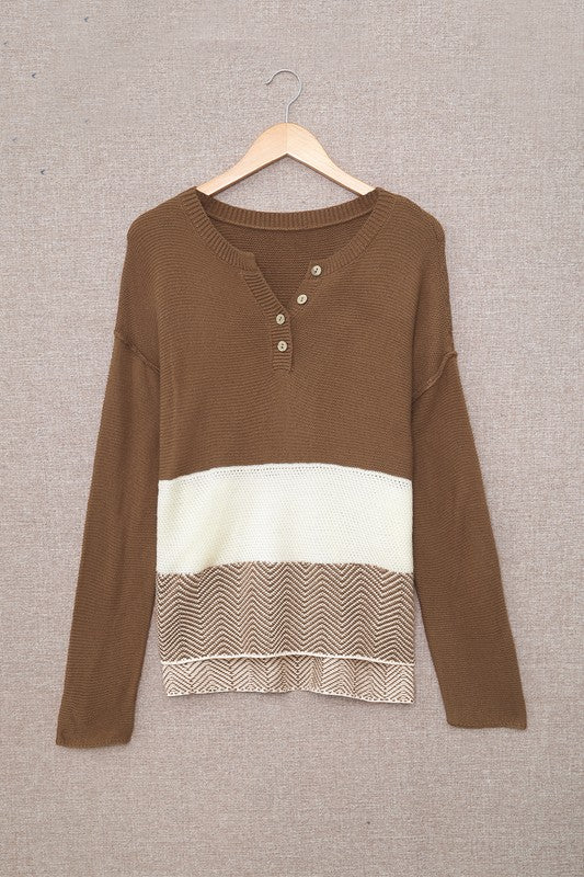 Buttoned Knitted Long Sleeve Sweater