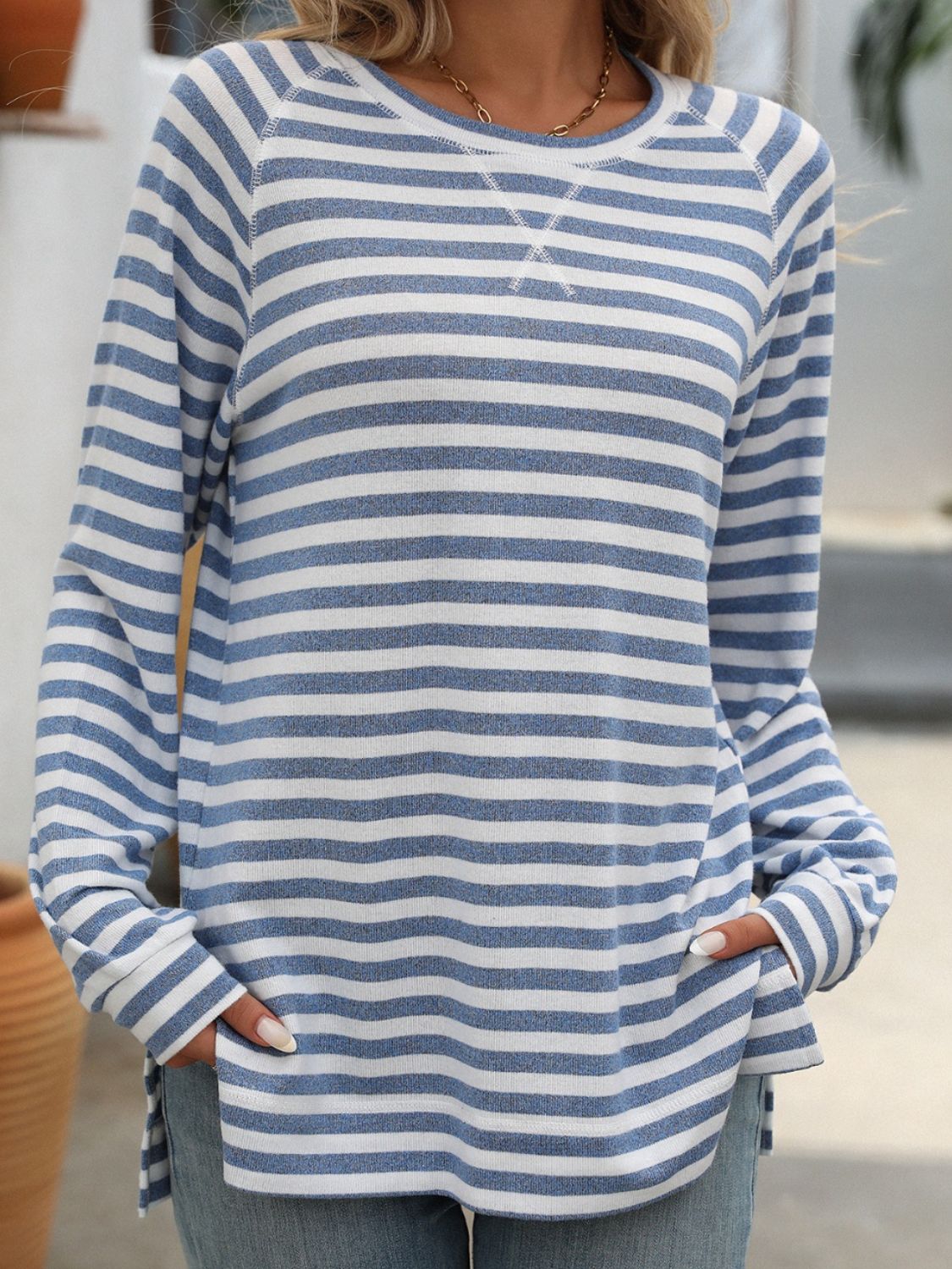 Striped Round Neck Long Sleeve Top