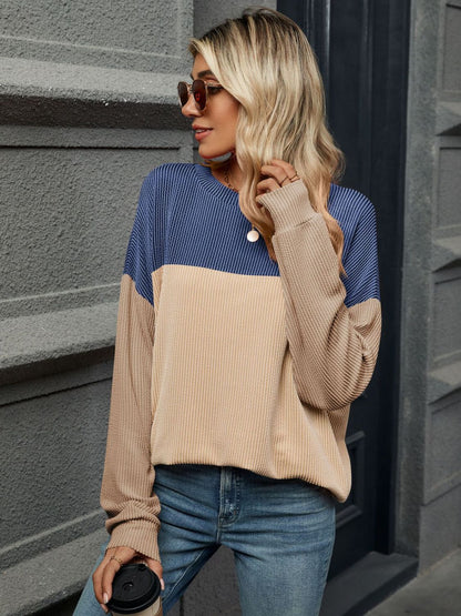 Contrast Round Neck Long Sleeve Top