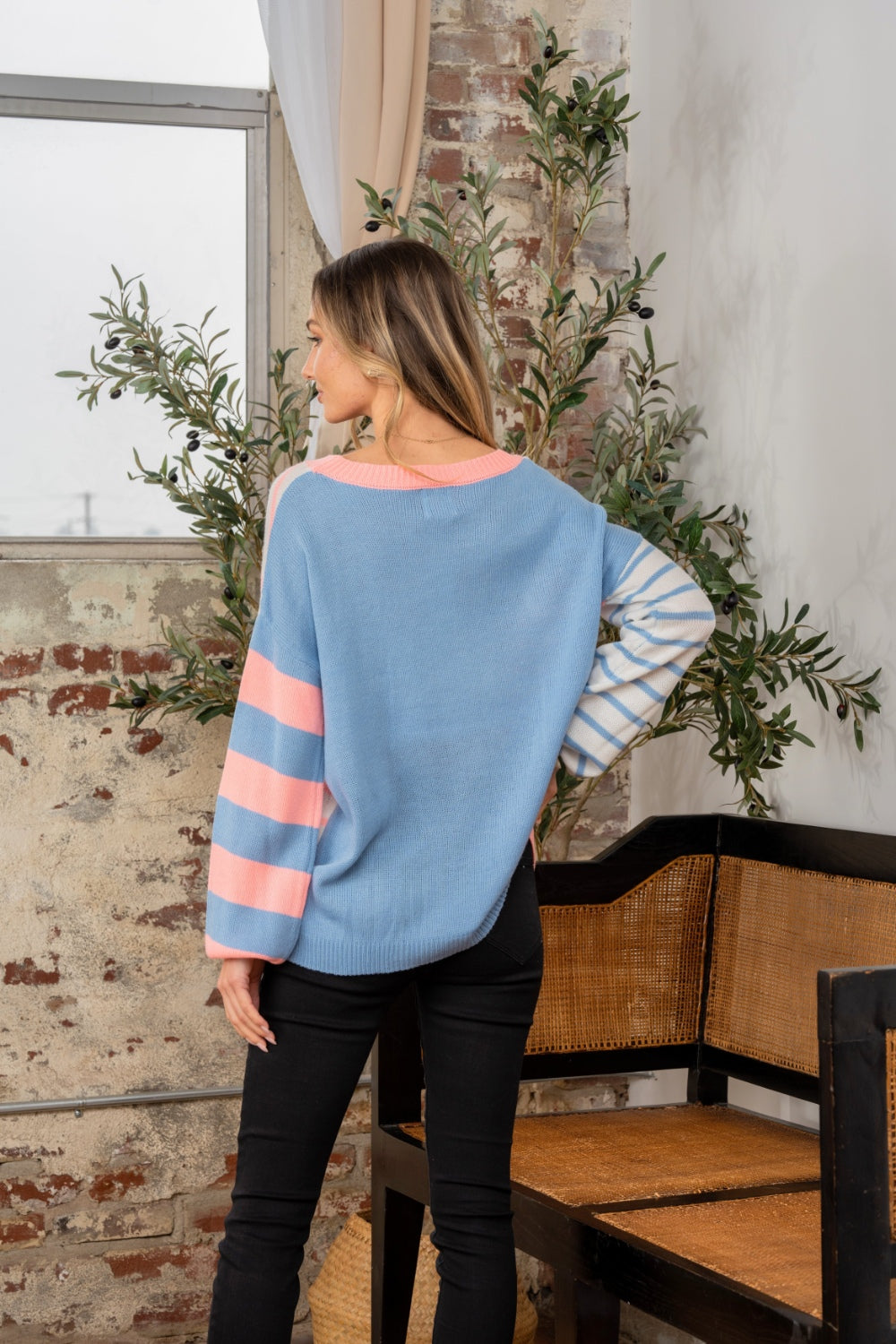 Full Size Striped Dropped Shoulder Sweater