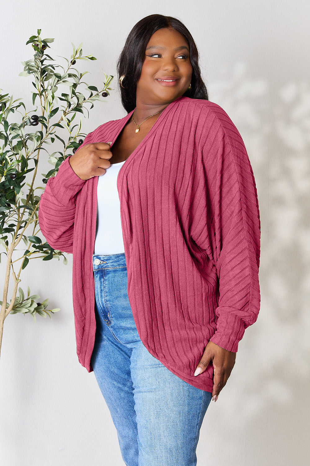 Full Size Ribbed Cocoon Cardigan