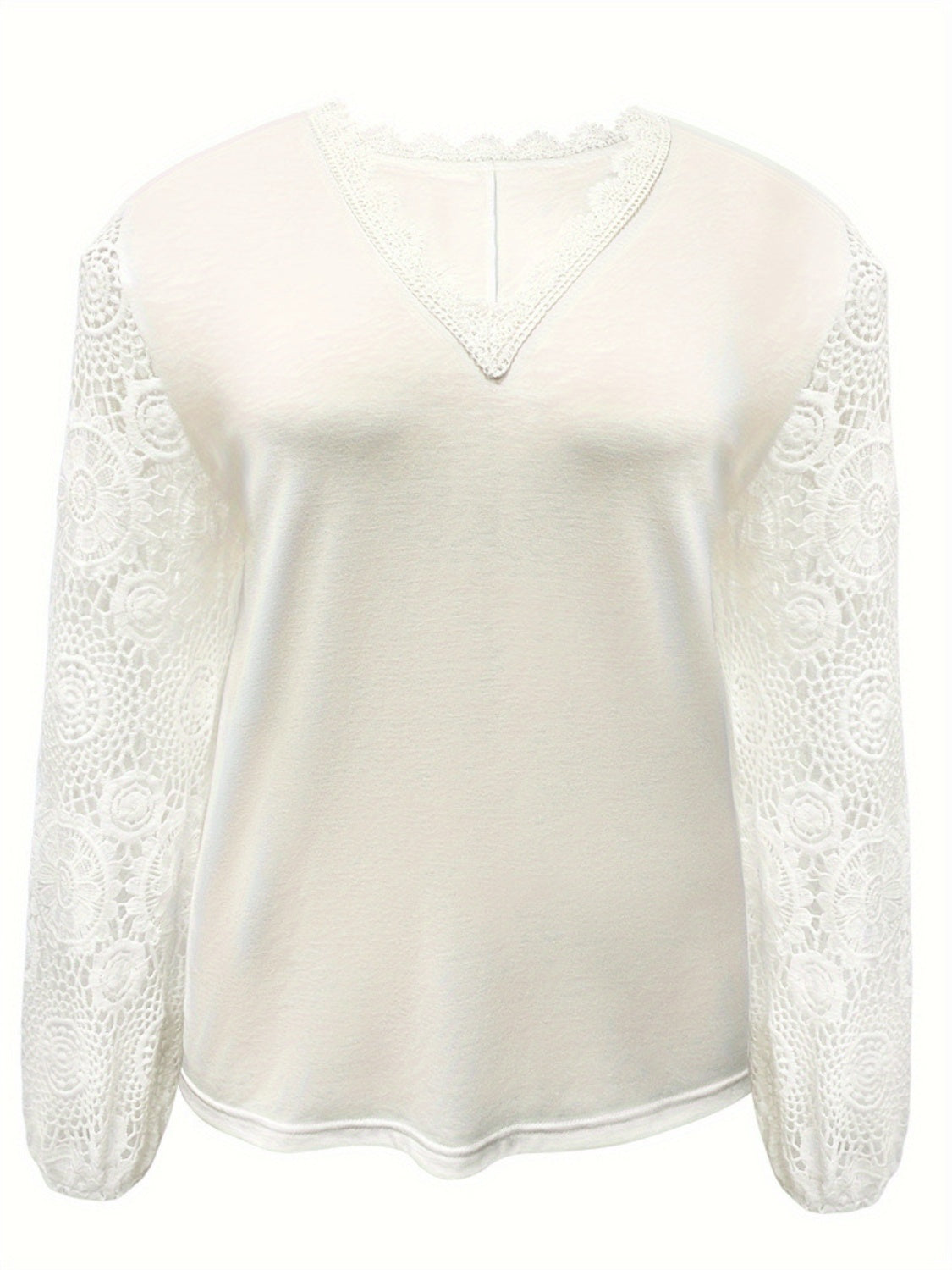 Plus Size Lace Detail V-Neck Long Sleeve Top