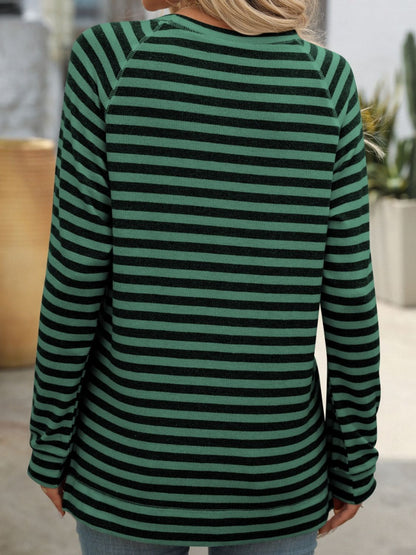 Striped Round Neck Long Sleeve Top