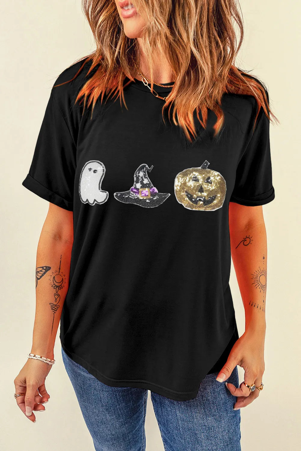 Sequin Round Neck Short Sleeve Tee